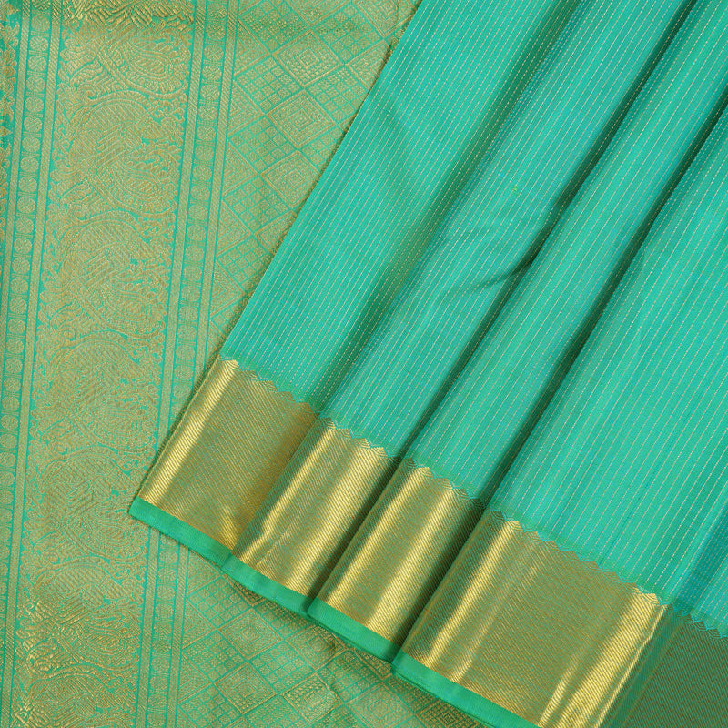 Hayagrivas Handloom Bright Teal Bridal Kanjivaram Silk Saree KBE1532K1-1