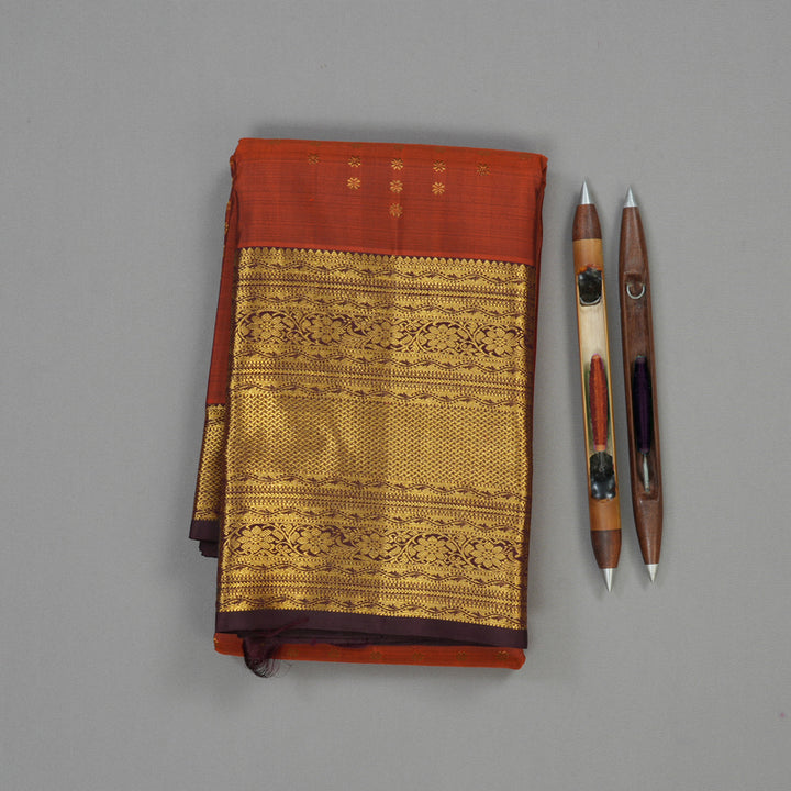 Hayagrivas Handloom Rust Orange Kanjivaram Silk Saree with Paaku border KBE1533K11-4