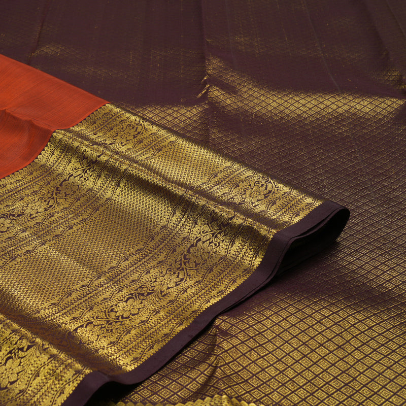 Hayagrivas Handloom Rust Orange Kanjivaram Silk Saree with Paaku border KBE1533K11-4