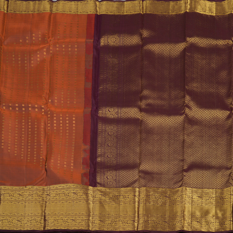 Hayagrivas Handloom Rust Orange Kanjivaram Silk Saree with Paaku border KBE1533K11-4