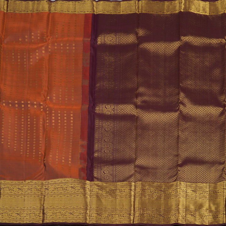 Hayagrivas Handloom Rust Orange Kanjivaram Silk Saree with Paaku border KBE1533K11-4