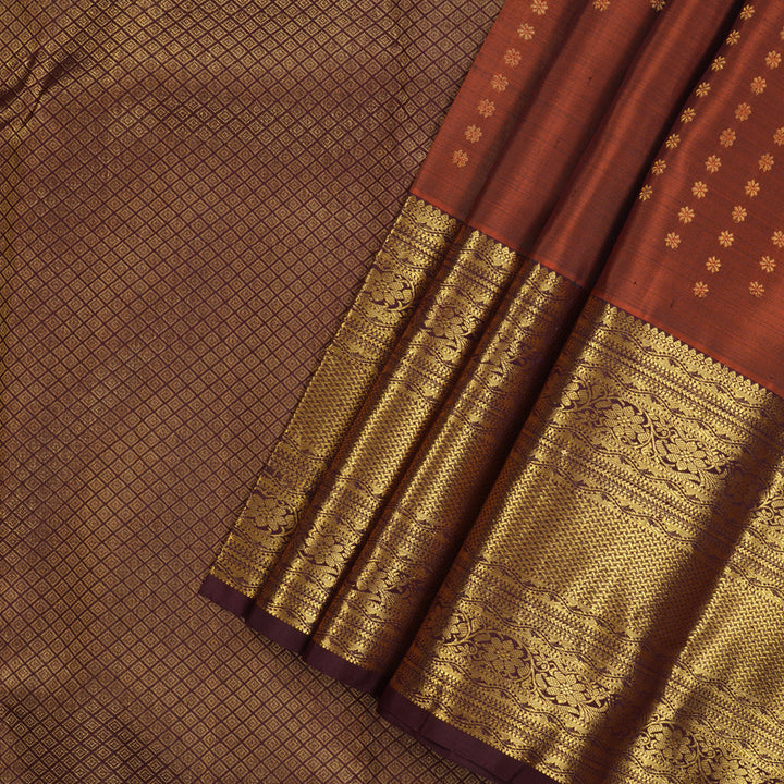 Hayagrivas Handloom Rust Orange Kanjivaram Silk Saree with Paaku border KBE1533K11-4