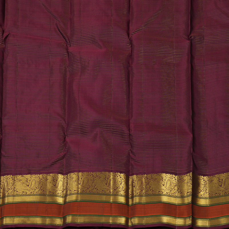 Hayagrivas Handloom Black Kanjivaram Silk Saree with Wine Purple & Rust Orange Border KBE1533K11-5
