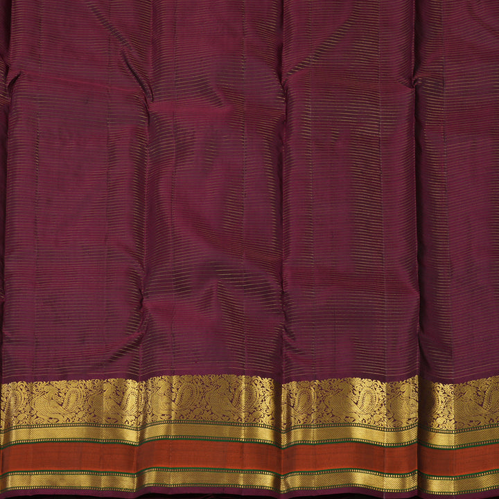Hayagrivas Handloom Black Kanjivaram Silk Saree with Wine Purple & Rust Orange Border KBE1533K11-5