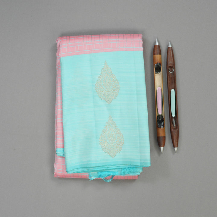 Hayagrivas Handloom Baby Pink Kanjivaram Silk Saree with Powder Blue Border KBE1533K11-9