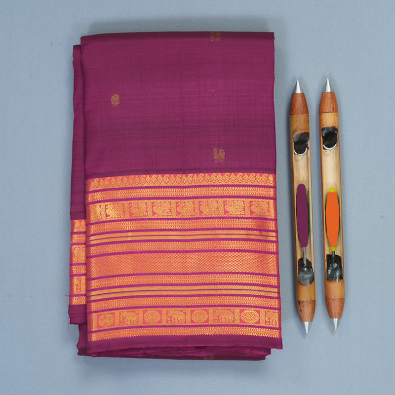 Hayagrivas Handloom Purple Kanjivaram Silk Saree with Orangish-Pink Border KBE1533K8-5