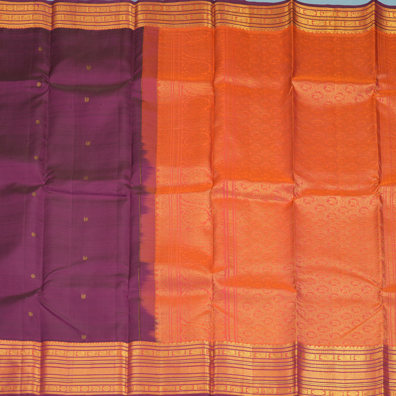 Hayagrivas Handloom Purple Kanjivaram Silk Saree with Orangish-Pink Border KBE1533K8-5