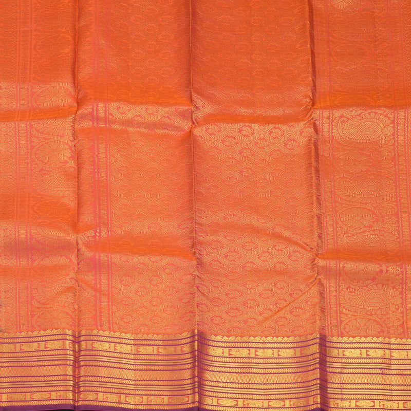 Hayagrivas Handloom Purple Kanjivaram Silk Saree with Orangish-Pink Border KBE1533K8-5