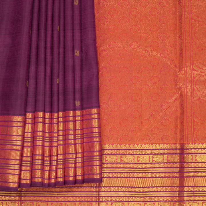 Hayagrivas Handloom Purple Kanjivaram Silk Saree with Orangish-Pink Border KBE1533K8-5