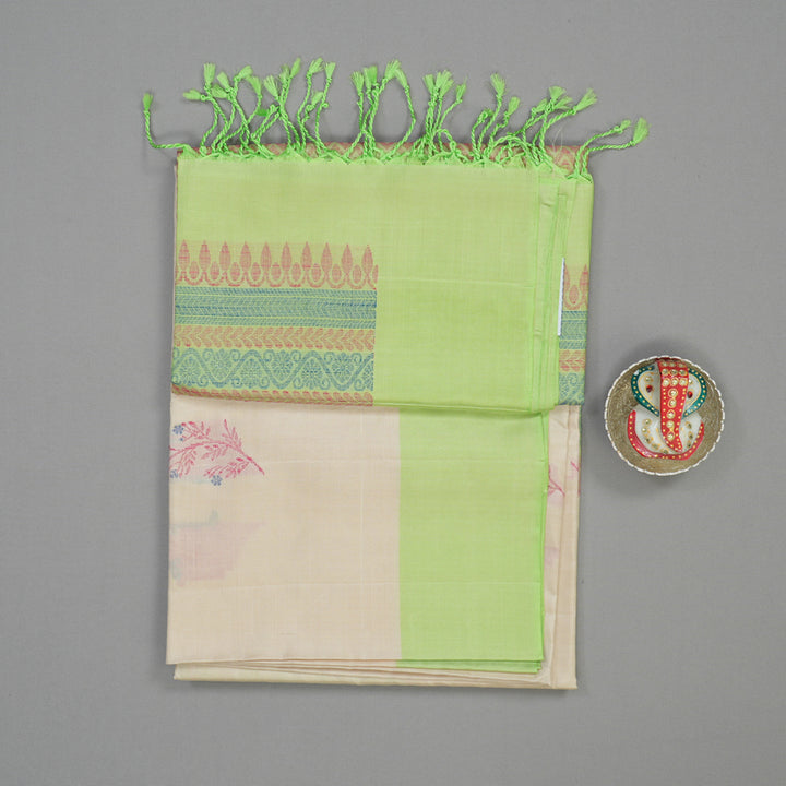 Hayagrivas Handloom Cream Kanjivaram Soft Silk Saree with Neon Green Border KBE1534K1-15