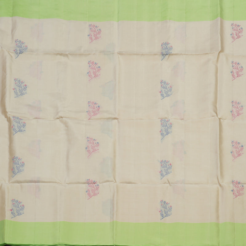 Hayagrivas Handloom Cream Kanjivaram Soft Silk Saree with Neon Green Border KBE1534K1-15