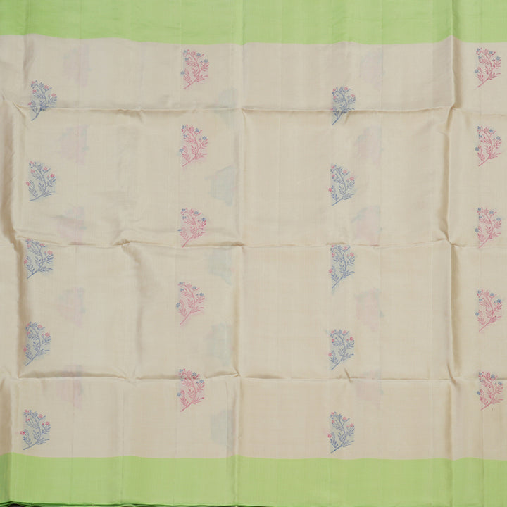 Hayagrivas Handloom Cream Kanjivaram Soft Silk Saree with Neon Green Border KBE1534K1-15