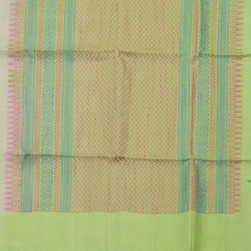 Hayagrivas Handloom Cream Kanjivaram Soft Silk Saree with Neon Green Border KBE1534K1-15