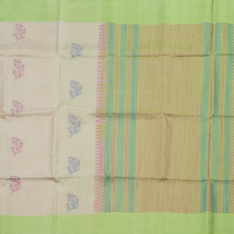 Hayagrivas Handloom Cream Kanjivaram Soft Silk Saree with Neon Green Border KBE1534K1-15