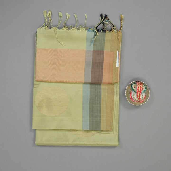 Hayagrivas Handloom Mild Elachi Green Kanjivaram Soft Silk Saree with Beige Border KBE1534K1-16