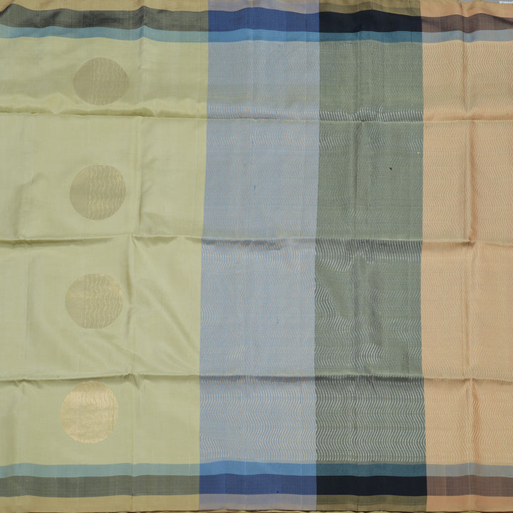 Hayagrivas Handloom Mild Elachi Green Kanjivaram Soft Silk Saree with Beige Border KBE1534K1-16