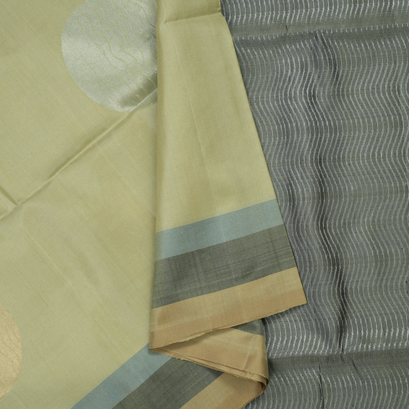 Hayagrivas Handloom Mild Elachi Green Kanjivaram Soft Silk Saree with Beige Border KBE1534K1-16