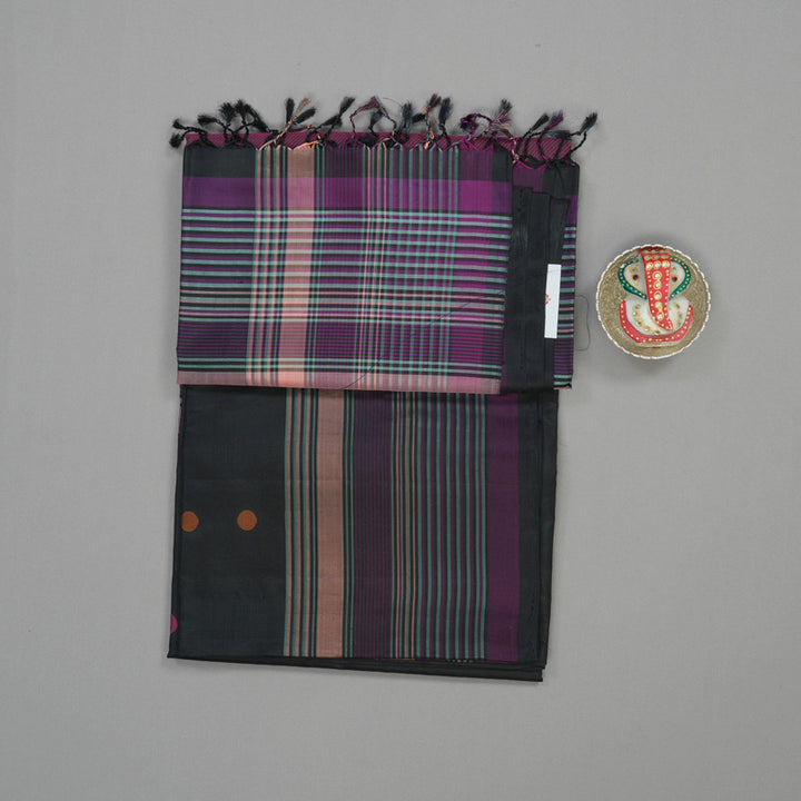 Hayagrivas Black Pure Soft Silk Saree with Multicolour Border KBE1534K1-21