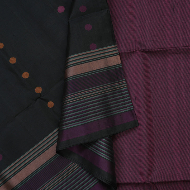 Hayagrivas Black Pure Soft Silk Saree with Multicolour Border KBE1534K1-21