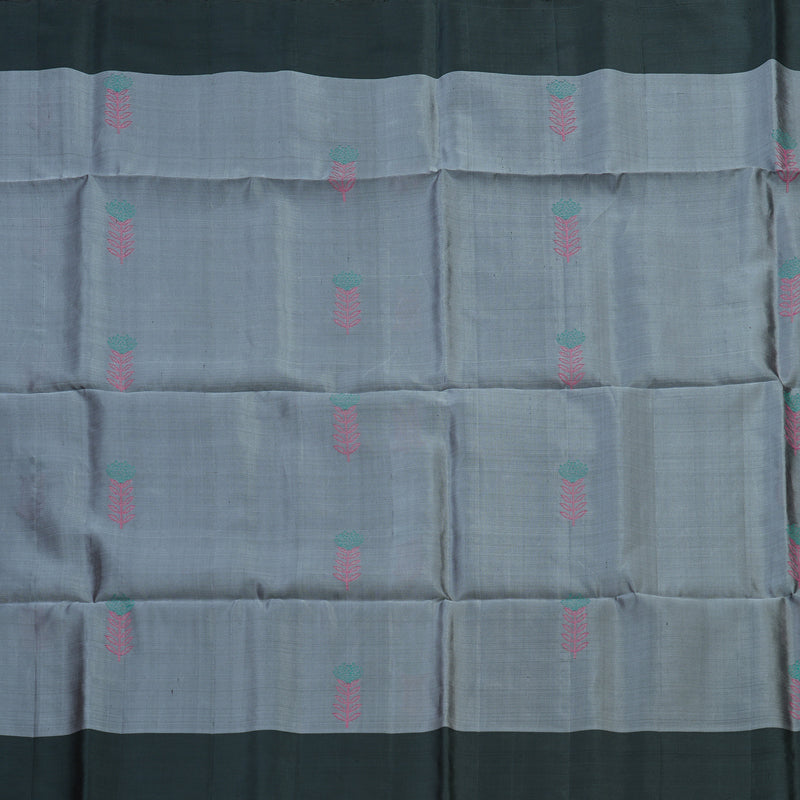 Hayagrivas Handloom Silver Grey Kanjivaram Soft Silk Saree with Dark Grey Border KBE1534K1-7