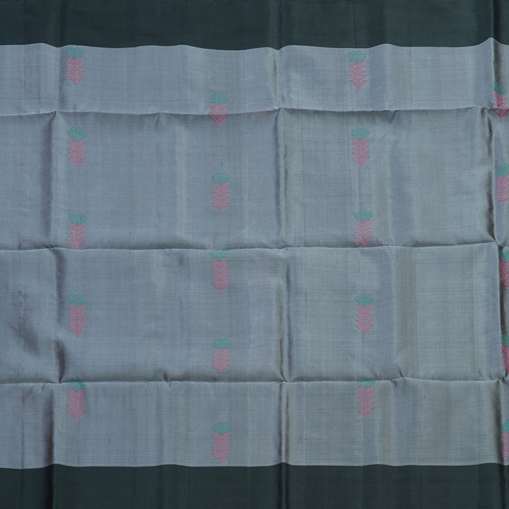 Hayagrivas Handloom Silver Grey Kanjivaram Soft Silk Saree with Dark Grey Border KBE1534K1-7