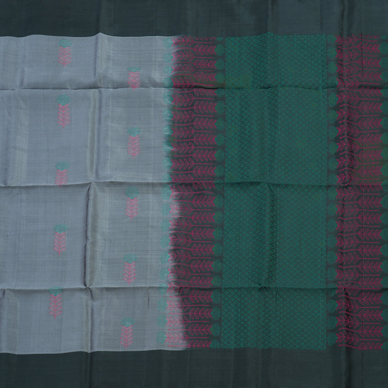 Hayagrivas Handloom Silver Grey Kanjivaram Soft Silk Saree with Dark Grey Border KBE1534K1-7