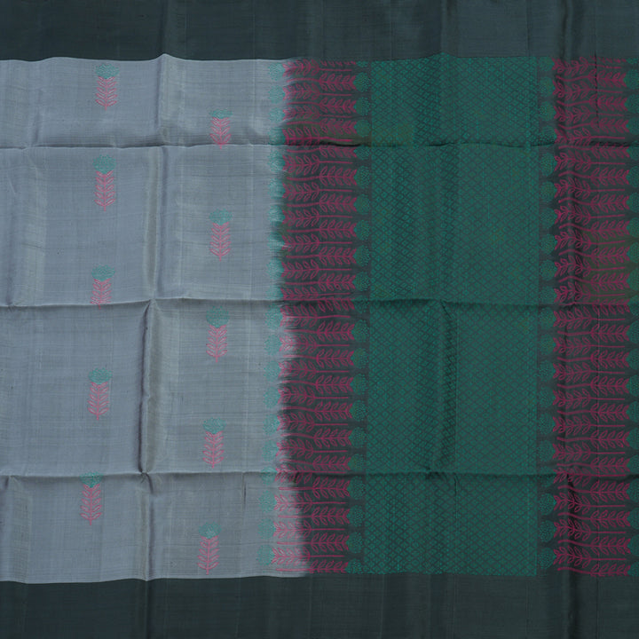 Hayagrivas Handloom Silver Grey Kanjivaram Soft Silk Saree with Dark Grey Border KBE1534K1-7