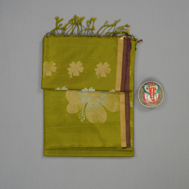 Hayagrivas Olive Green Pure Soft Silk Saree KBE1534K3-22