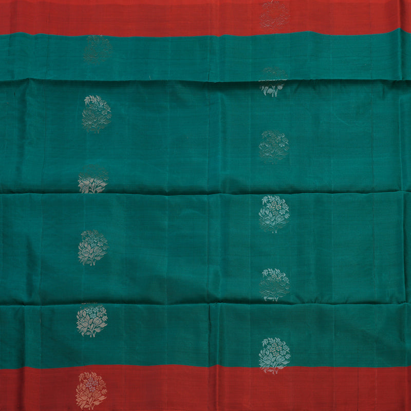 Hayagrivas Handloom Rama Green Soft Silk Saree with Deep Red Border KBE1535K1-1