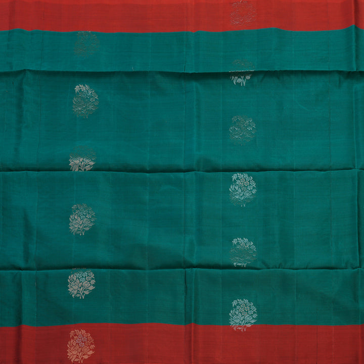 Hayagrivas Handloom Rama Green Soft Silk Saree with Deep Red Border KBE1535K1-1