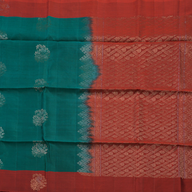 Hayagrivas Handloom Rama Green Soft Silk Saree with Deep Red Border KBE1535K1-1