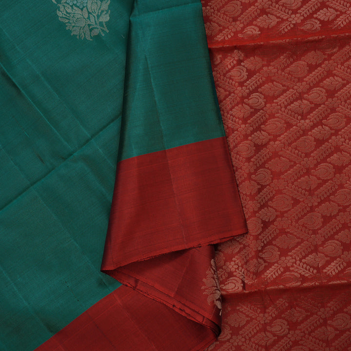 Hayagrivas Handloom Rama Green Soft Silk Saree with Deep Red Border KBE1535K1-1