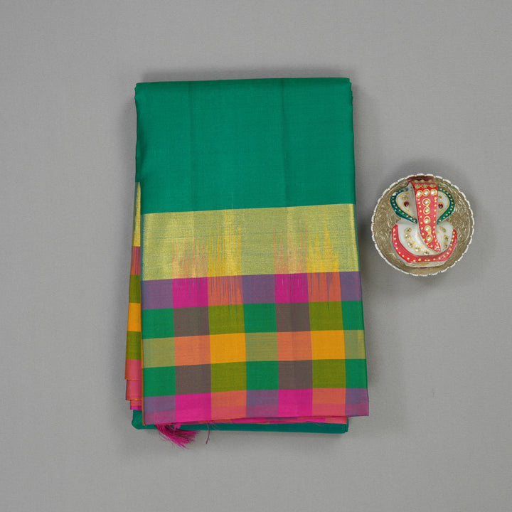 Hayagrivas Handloom Peacock Green Kanjivaram Silk Saree with Multicolour Checks KBE1536K2-22