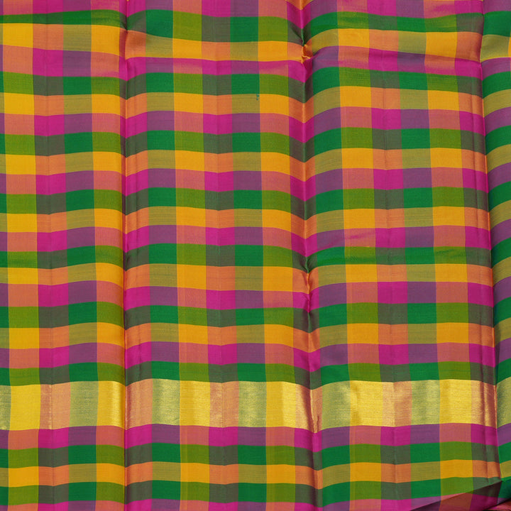 Hayagrivas Handloom Peacock Green Kanjivaram Silk Saree with Multicolour Checks KBE1536K2-22