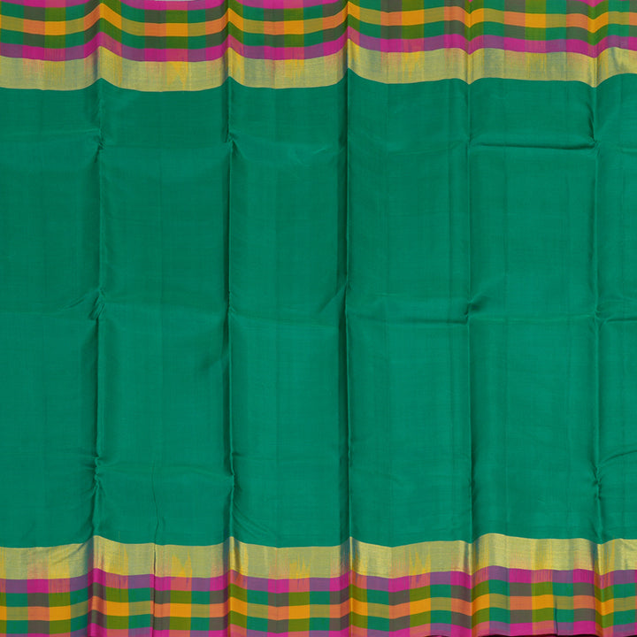 Hayagrivas Handloom Peacock Green Kanjivaram Silk Saree with Multicolour Checks KBE1536K2-22