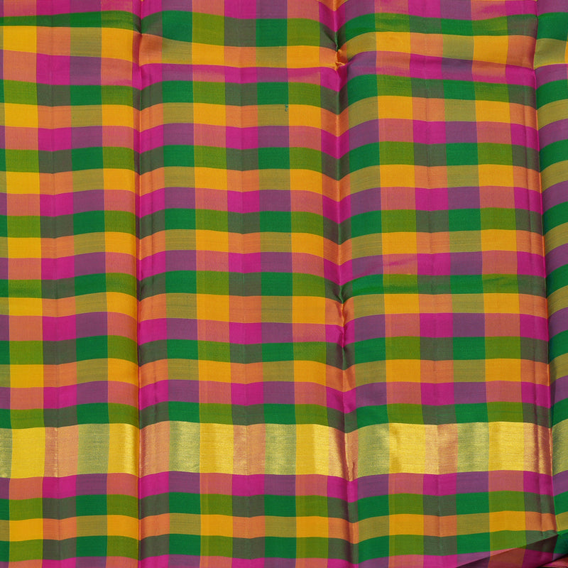 Hayagrivas Handloom Peacock Green Kanjivaram Silk Saree with Multicolour Checks KBE1536K2-22