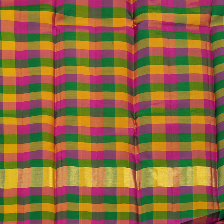 Hayagrivas Handloom Peacock Green Kanjivaram Silk Saree with Multicolour Checks KBE1536K2-22