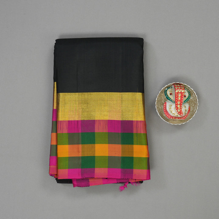 Hayagrivas Black Kanjivaram Silk Saree with Multicolour Checks border KBE1536K2-8