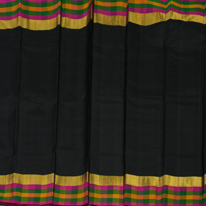 Hayagrivas Black Kanjivaram Silk Saree with Multicolour Checks border KBE1536K2-8