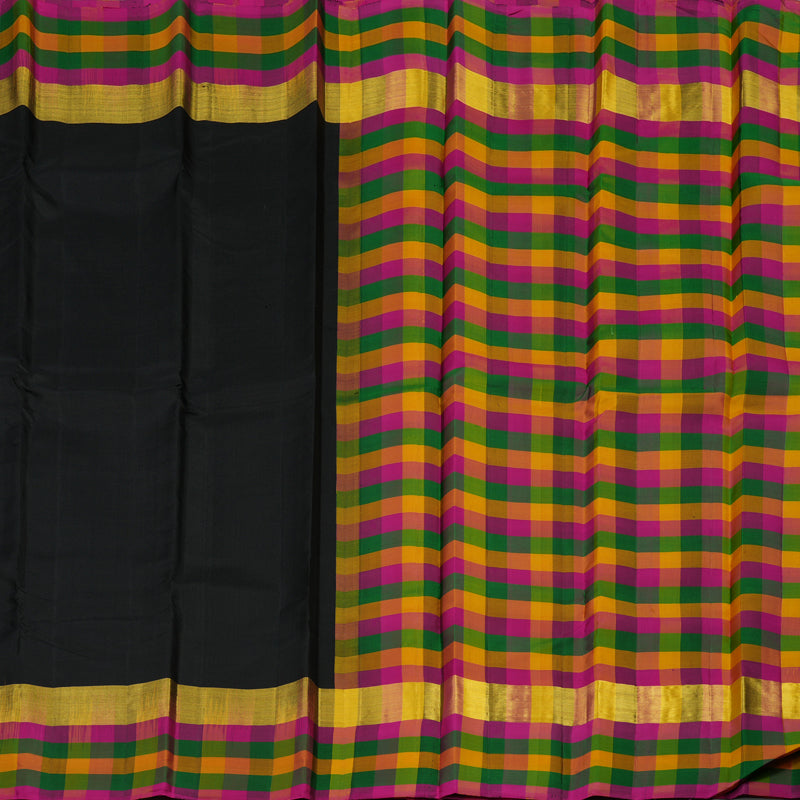 Hayagrivas Black Kanjivaram Silk Saree with Multicolour Checks border KBE1536K2-8