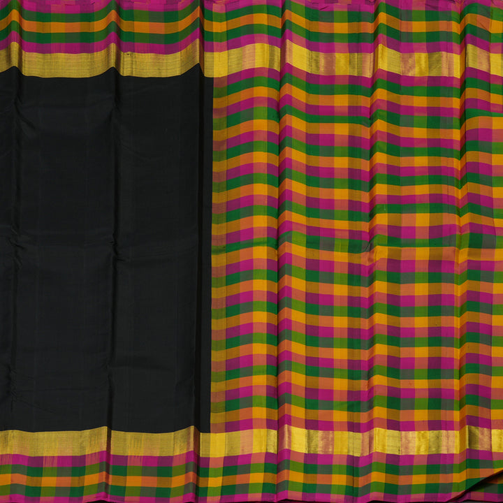 Hayagrivas Black Kanjivaram Silk Saree with Multicolour Checks border KBE1536K2-8