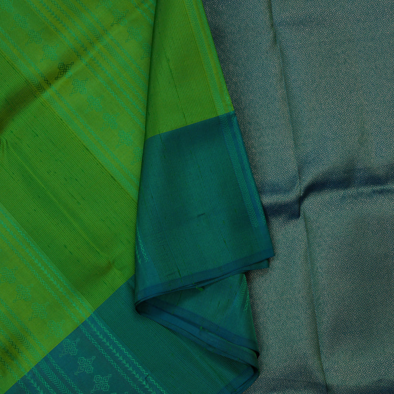 Hayagrivas Leaf Green Pure Soft Silk Saree with Mayilkazhuthu Border KBE1537K11-1