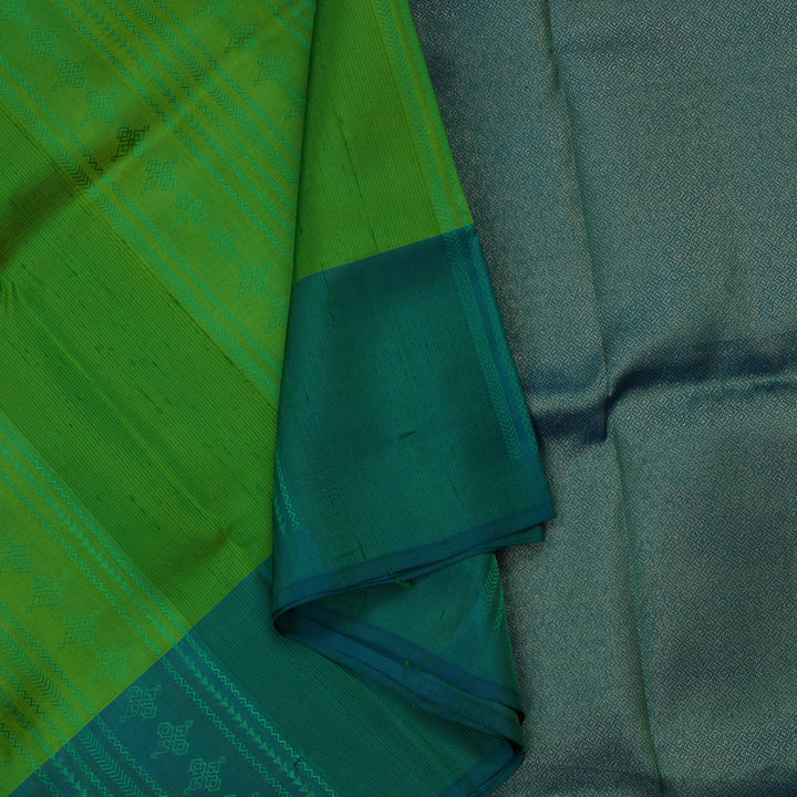Hayagrivas Leaf Green Pure Soft Silk Saree with Mayilkazhuthu Border KBE1537K11-1