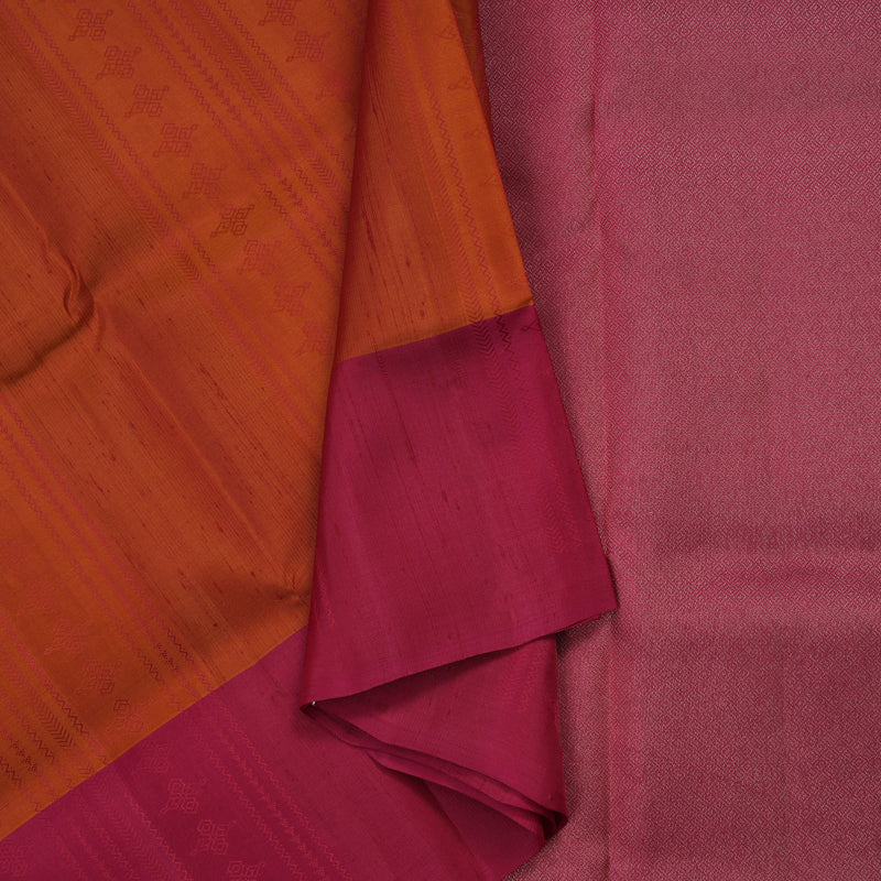Hayagrivas Orange Pure Soft Silk Saree with Pink Border KBE1537K11-12
