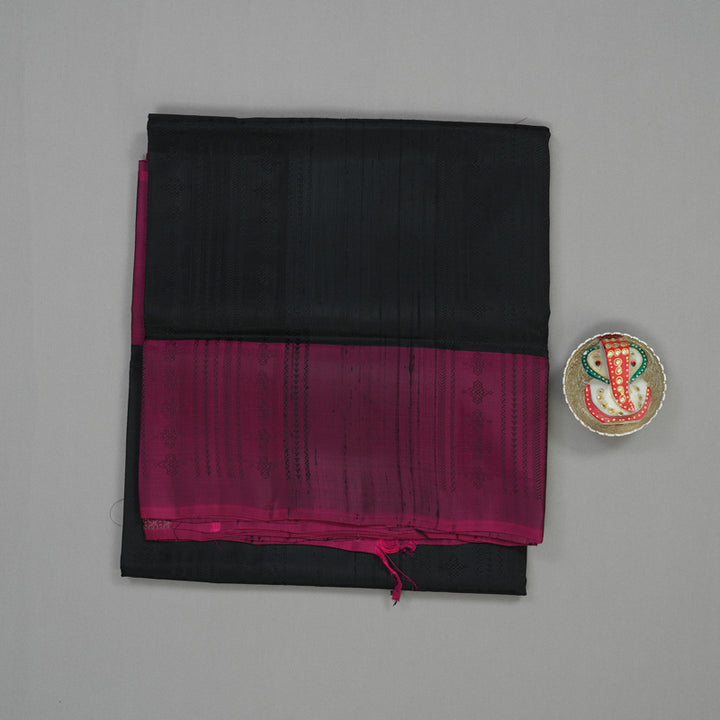 Hayagrivas Black Pure Soft Silk Saree with Wine Purple Border KBE1537K11-7
