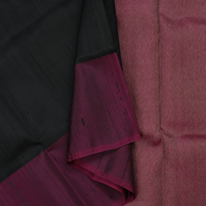 Hayagrivas Black Pure Soft Silk Saree with Wine Purple Border KBE1537K11-7