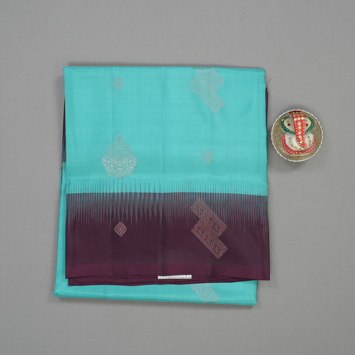 Hayagrivas Sea Blue Pure Soft Silk Saree with Deep Violet Border KBE1538K14-5
