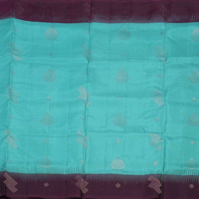 Hayagrivas Sea Blue Pure Soft Silk Saree with Deep Violet Border KBE1538K14-5