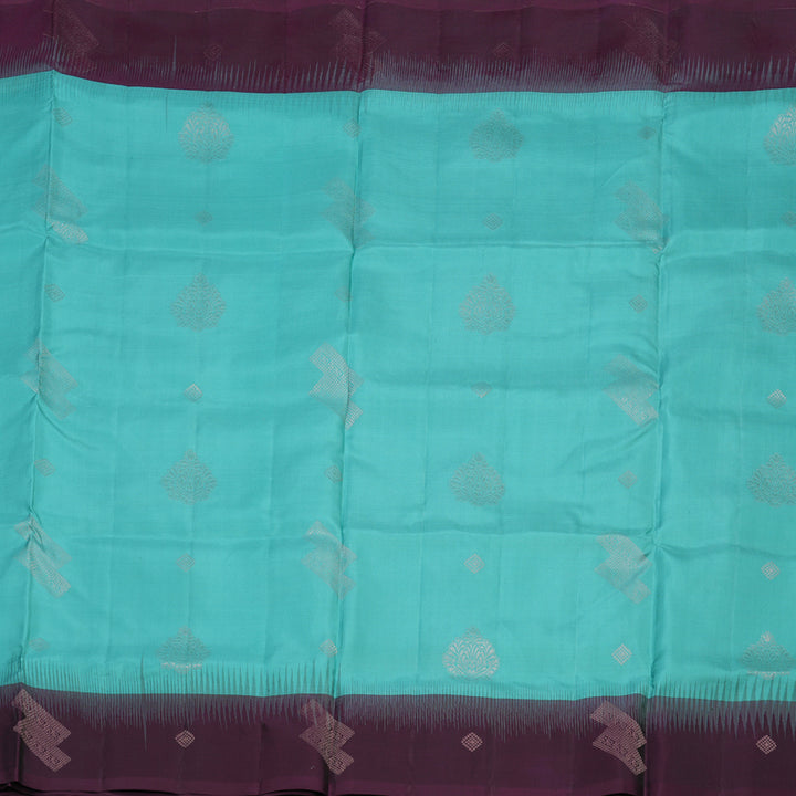 Hayagrivas Sea Blue Pure Soft Silk Saree with Deep Violet Border KBE1538K14-5
