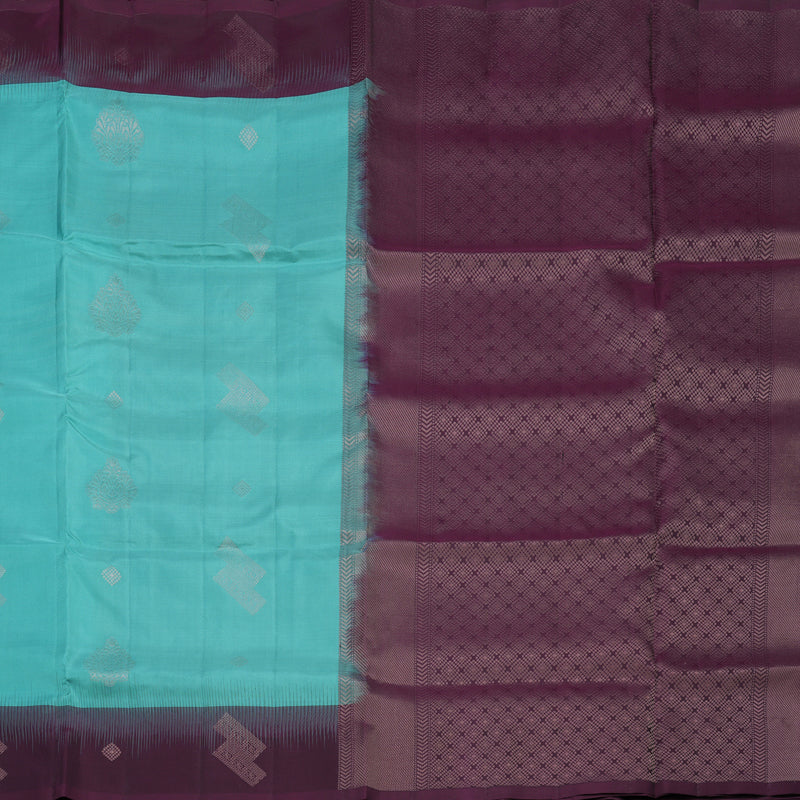 Hayagrivas Sea Blue Pure Soft Silk Saree with Deep Violet Border KBE1538K14-5